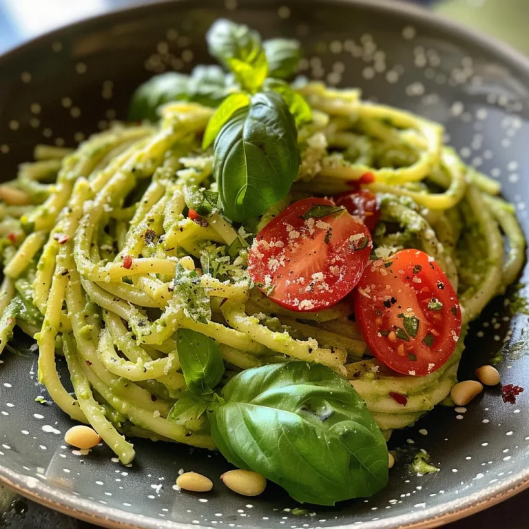 The Effortless Creamy Avocado Pasta You ll Want to Make Again Close-up view of creamy avocado pasta with basil and cherry tomatoes.