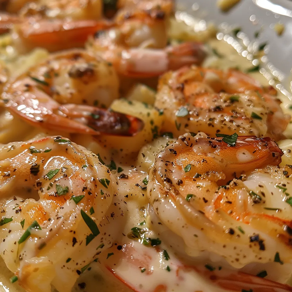Juicy, sautéed garlic shrimp on a bed of smooth mashed potatoes.
