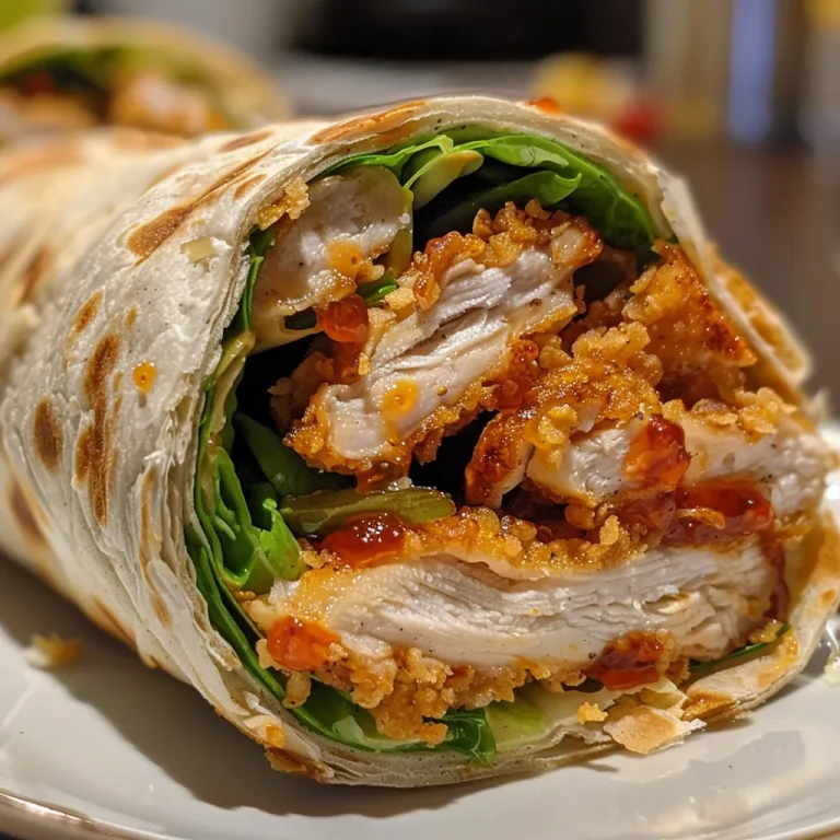 Close-up of a crispy hot honey chicken wrap, showcasing juicy chicken strips and vibrant colors.