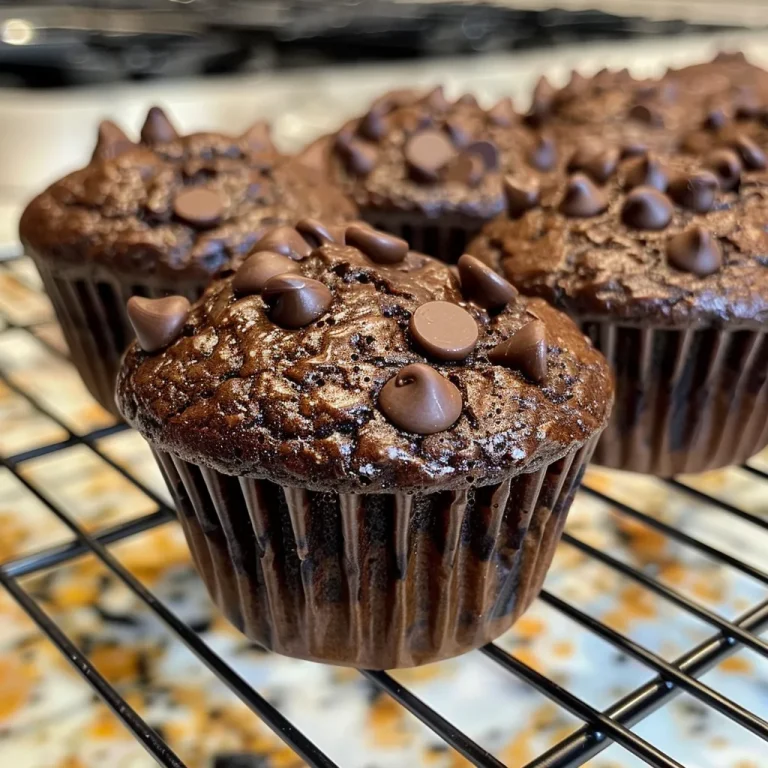 Indulgent Double Chocolate Chip Muffins Your New Sweet Escape Close-up view of a moist double chocolate chip muffin with chocolate chips glistening.