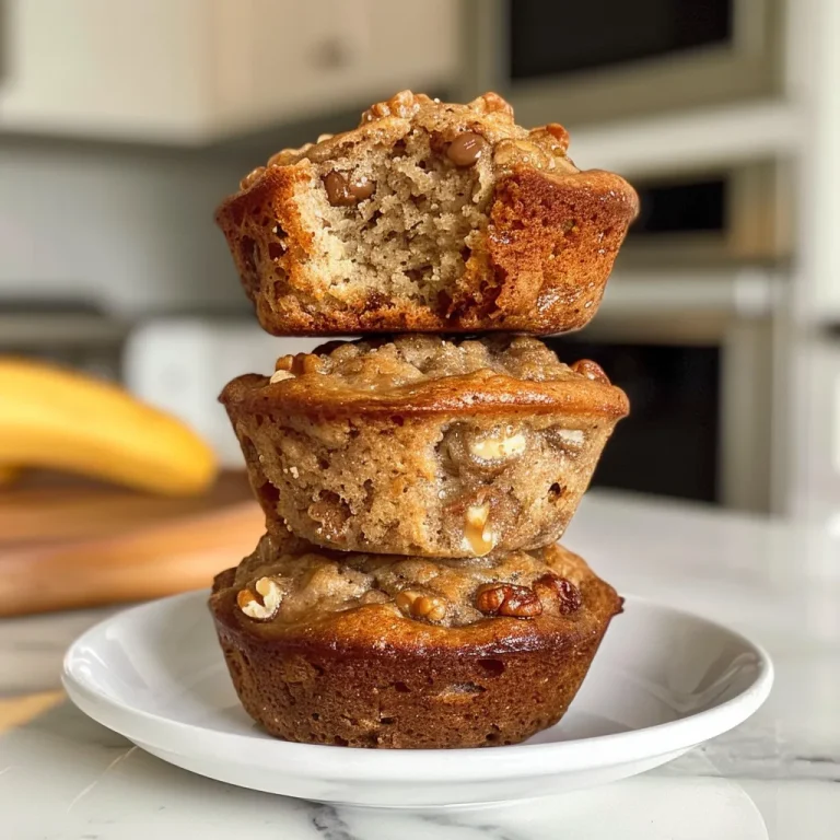 Close-up view of fluffy banana bread muffins with a golden-brown crust.