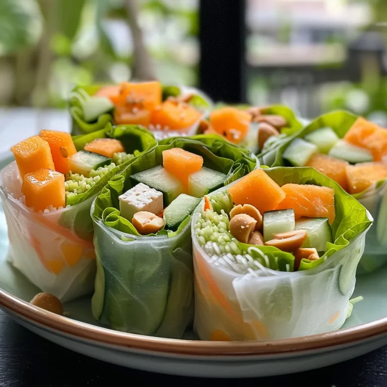 Close-up view of fresh garden rolls filled with colorful vegetables and rice noodles.
