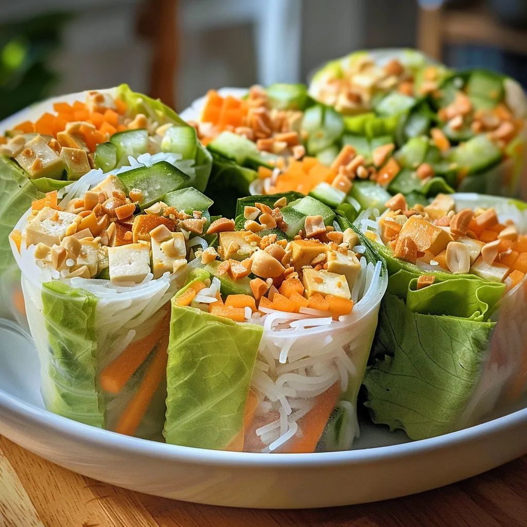 Side view of vibrant garden rolls showcasing fresh ingredients wrapped in rice paper.