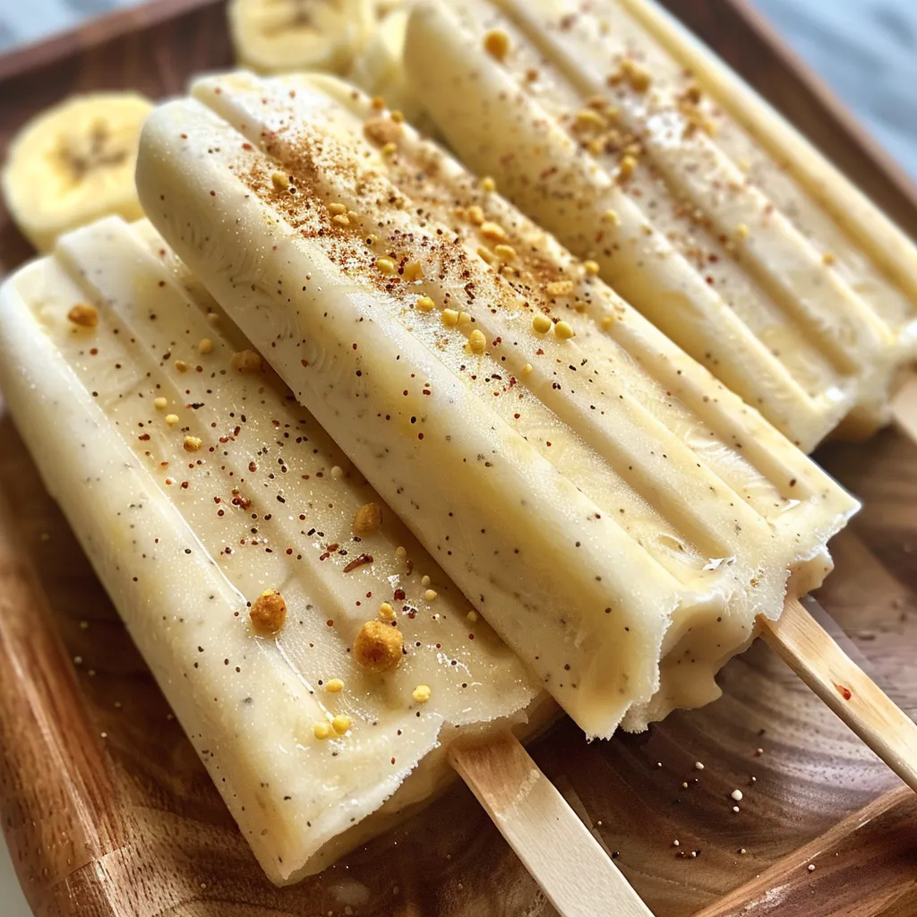 Side view of delicious frozen banana yogurt pops with colorful sprinkles.