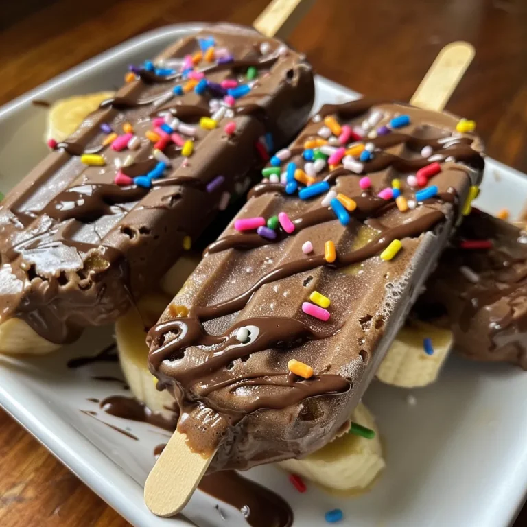 Close-up view of frozen chocolate-covered banana pops with colorful sprinkles.