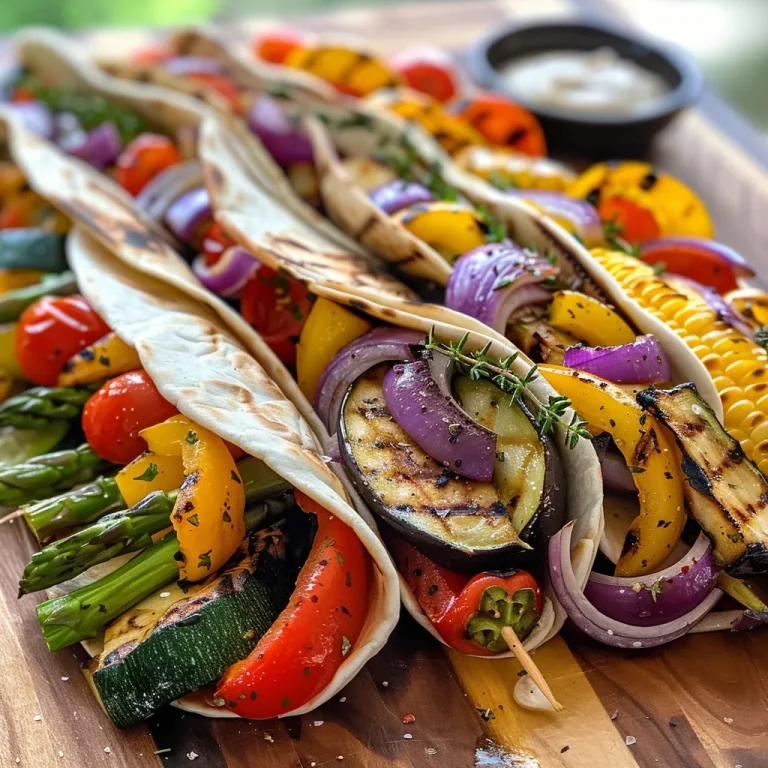 Close-up view of grilled vegetable wraps filled with colorful grilled vegetables.