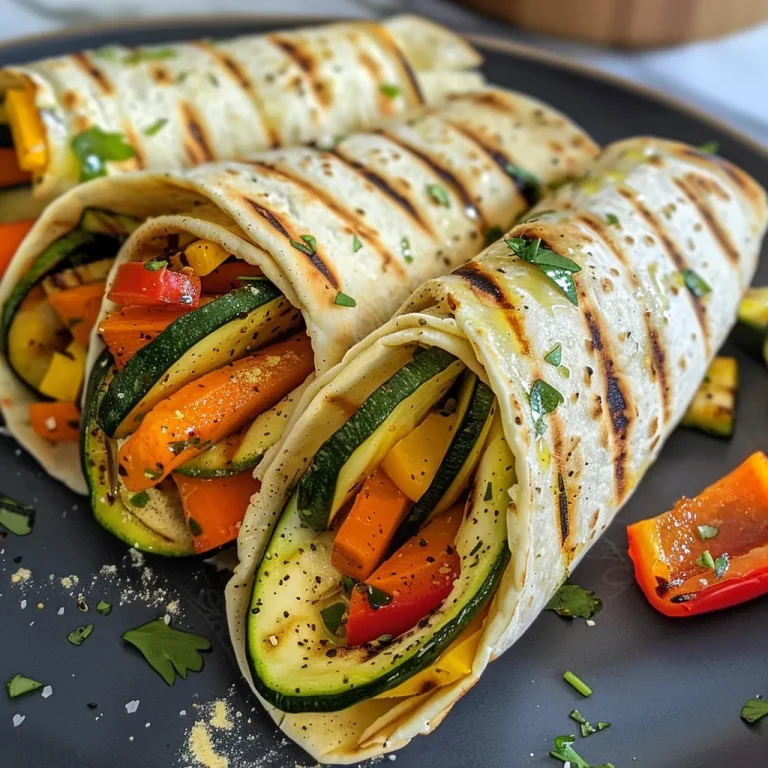 Close-up of a grilled veggie wrap filled with colorful vegetables.
