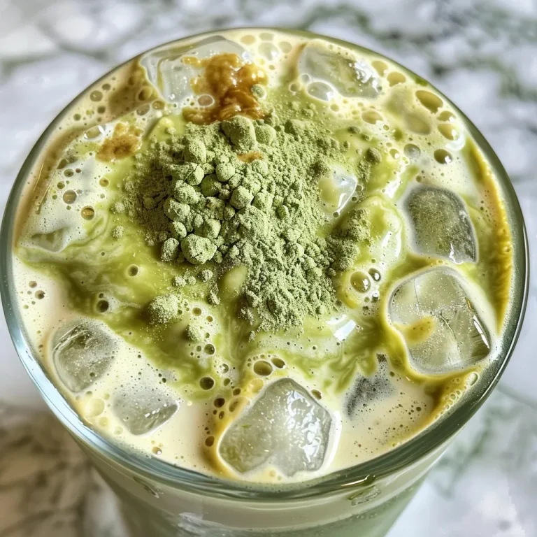 Chill Out with This Refreshing Iced Coconut Matcha Latte Recipe Iced Coconut Matcha Latte in a clear glass with ice cubes and a creamy texture.
