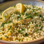 Close-up of Lemon Herb Couscous with fresh parsley sprinkled on top.