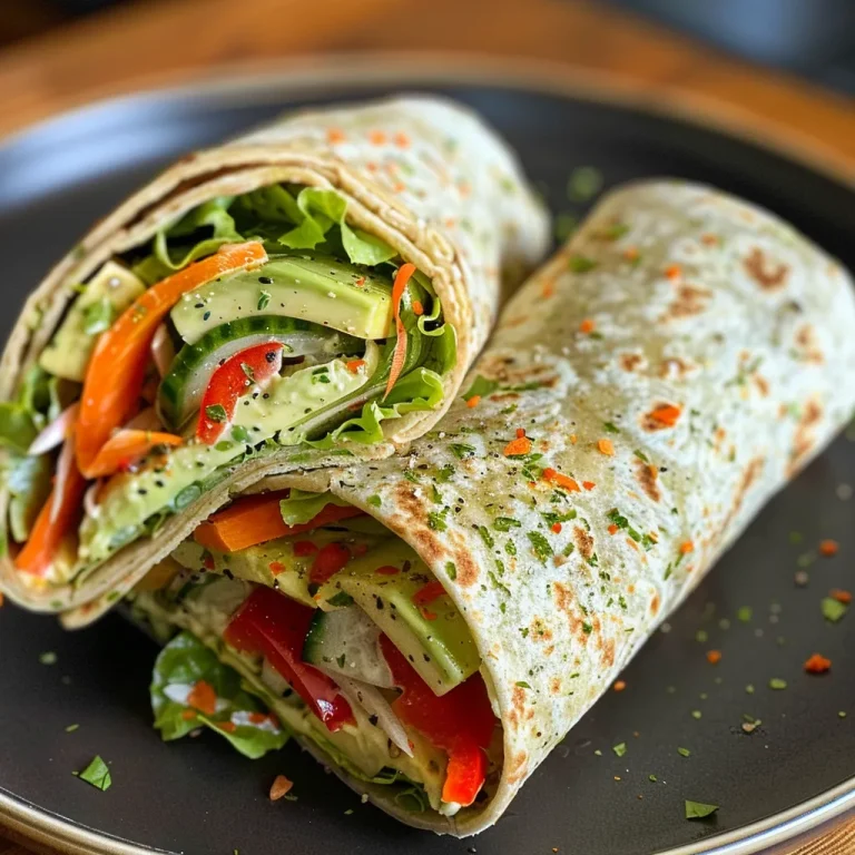 Close-up view of a vibrant Lemon Herb Veggie Wrap with fresh vegetables.