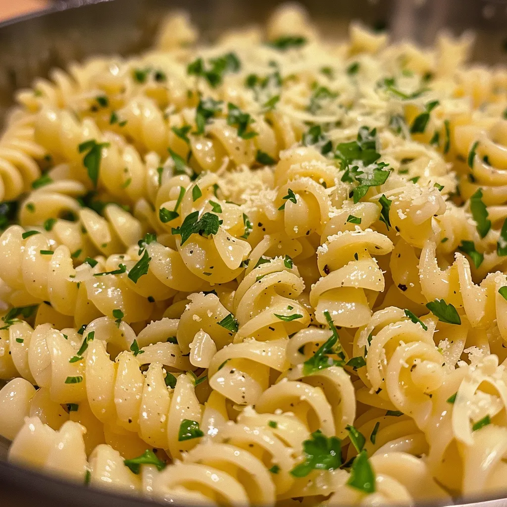 Side view of a bowl filled with Lemon Parmesan Pasta Salad, showcasing pasta, cheese, and lemon zest.