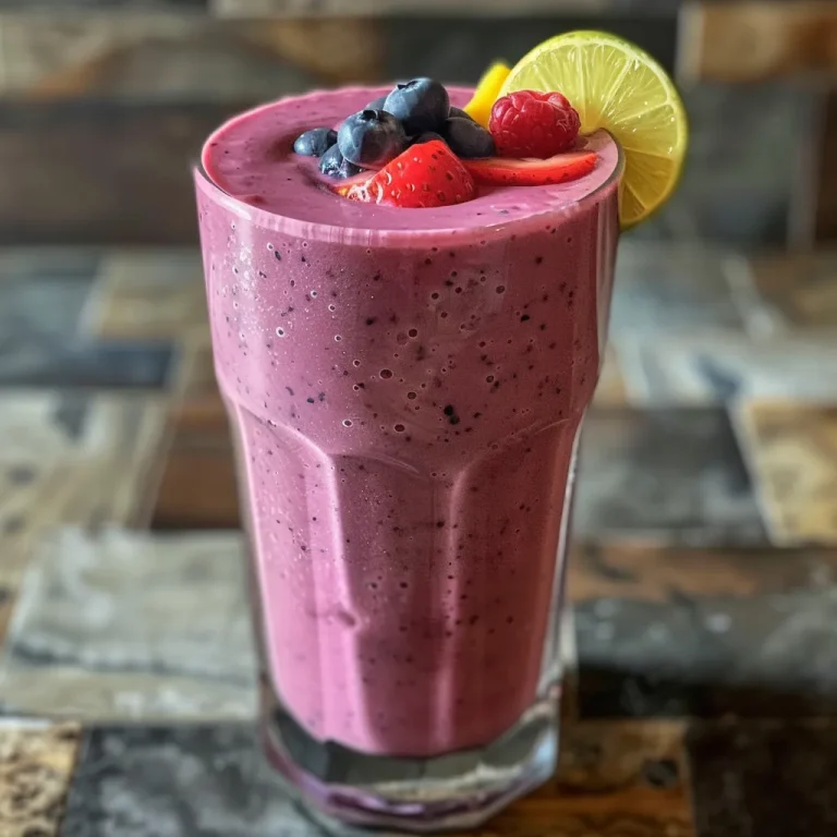A Refreshing Blend Your New Favorite Smoothie Recipe A colorful smoothie made with mango, strawberries, and blueberries in a clear glass.