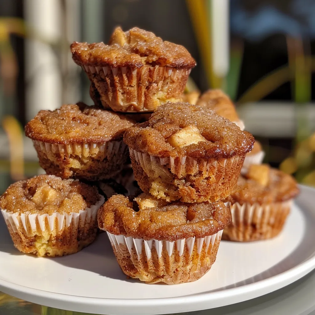 Juicy mini apple muffins arranged on a plate, showcasing their texture.