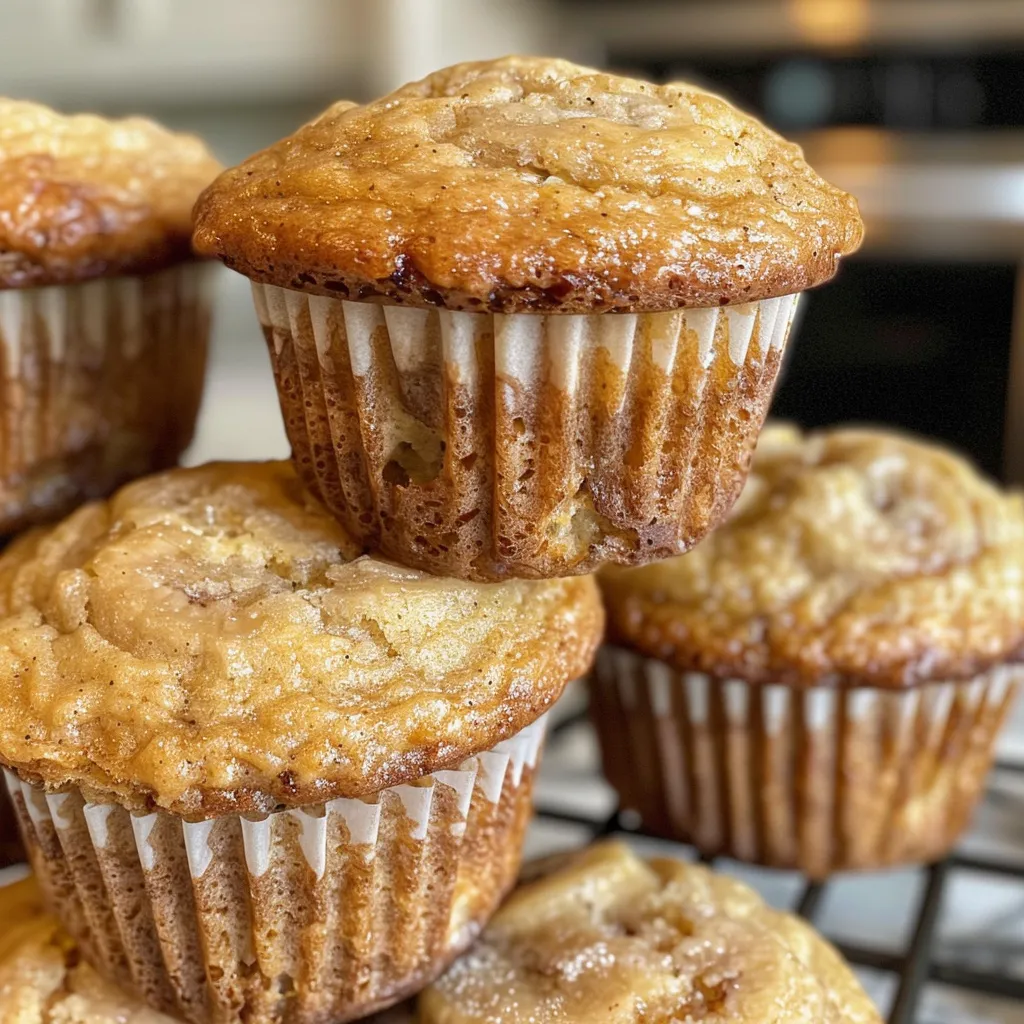 Side view of freshly baked banana muffins, showing their fluffy texture.