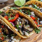 Juicy mushroom tacos with vibrant toppings.