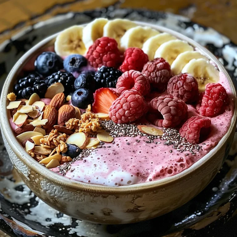 Close-up view of a colorful Ninja Creami Smoothie Bowl topped with fresh berries and sliced banana.