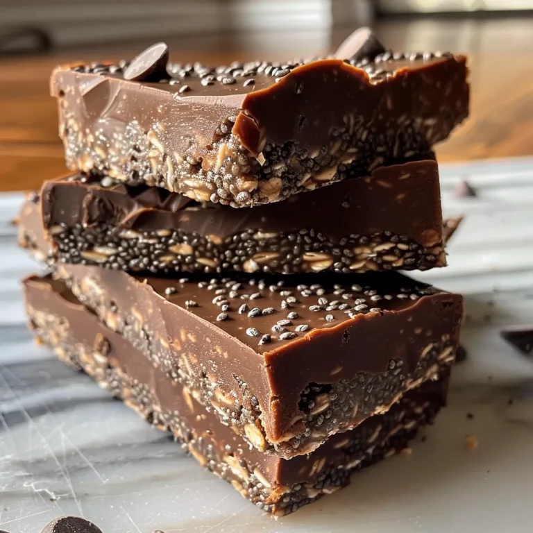 Close-up view of No-Bake Chocolate Chia Oat Bars with a rich chocolate topping.