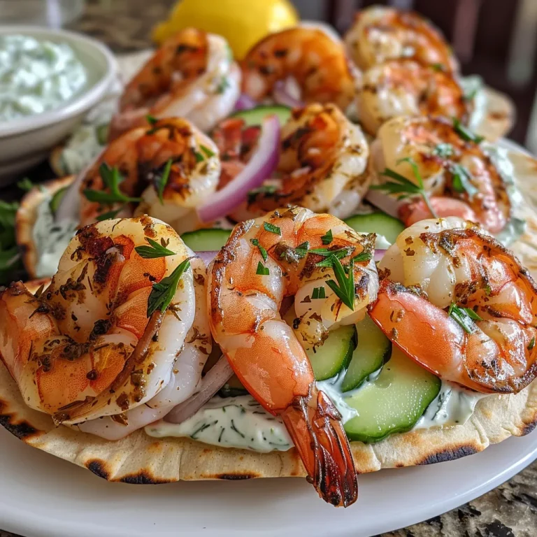 Quick and Flavorful Shrimp Pitas with Homemade Tzatziki Close-up of shrimp pitas filled with fresh ingredients and tzatziki sauce.