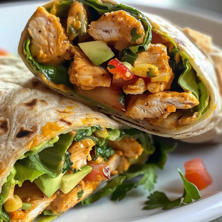 The Ultimate Southwest Chicken Wraps Flavor-Packed and Easy to Make Close-up of a Southwest chicken wrap filled with roasted corn and guacamole, showcasing a colorful slaw.