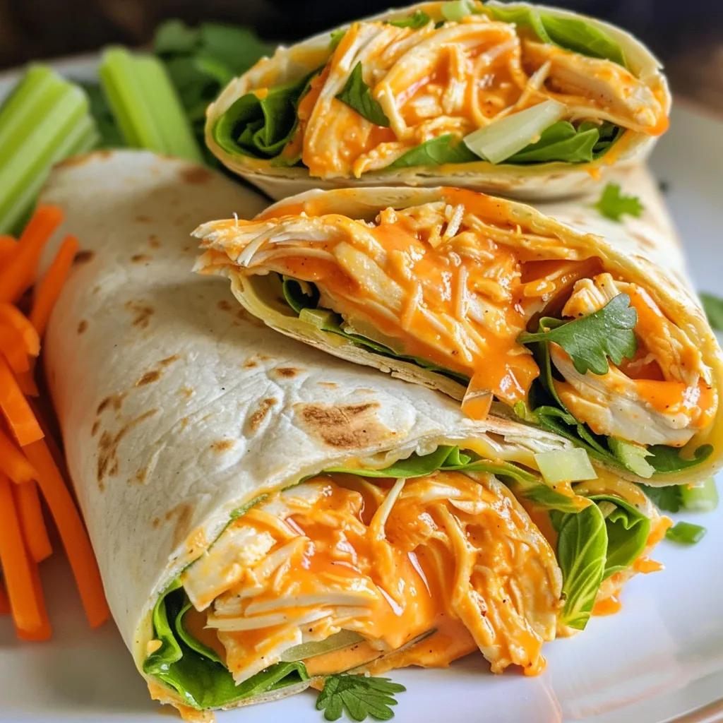 Close-up of two Spicy Buffalo Chicken Wraps showcasing vibrant colors and textures.