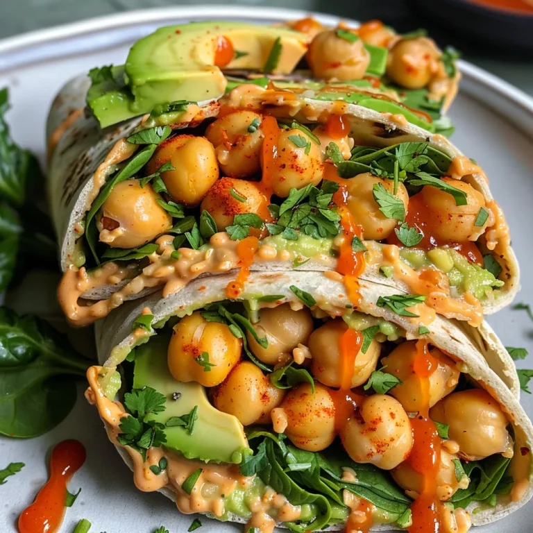 Wrap It Up A Flavor-Packed Chickpea Delight for Busy Nights Close-up view of a spicy chickpea wrap filled with spinach and avocado.