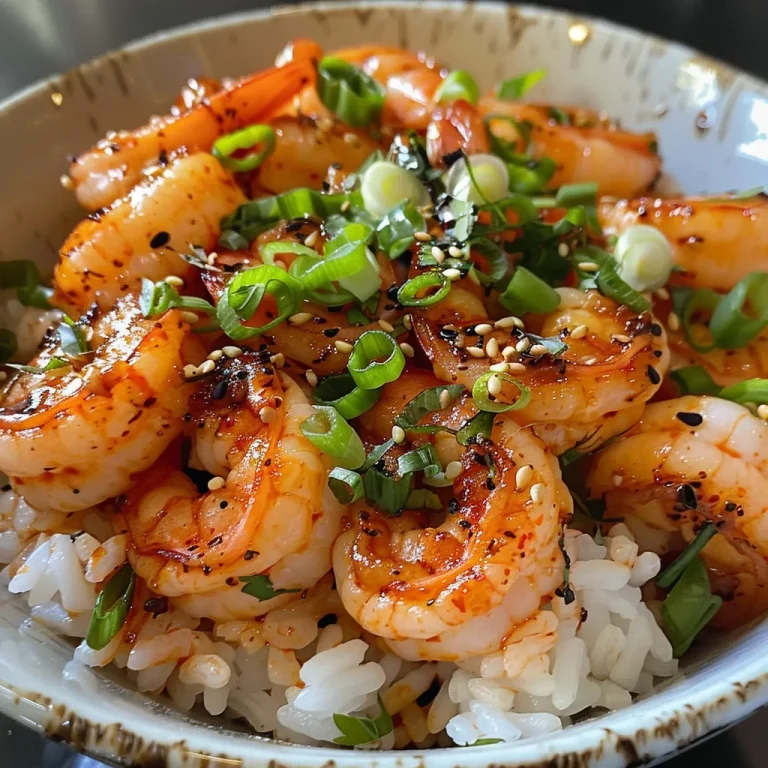 Elevate Your Dinner Game with Spicy Shrimp Rice Bowls Close-up of a Spicy Shrimp Rice Bowl featuring vibrant shrimp and colorful vegetables.