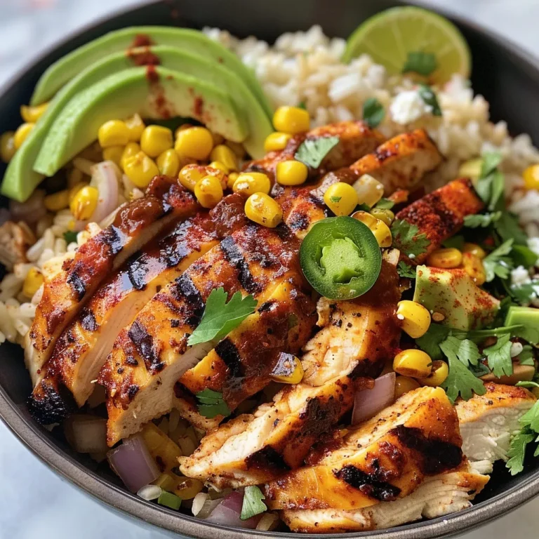 Effortless Flavor Street Corn Chicken Rice Bowls for Any Night Close-up view of a vibrant Street Corn Chicken Rice Bowl topped with fresh ingredients.