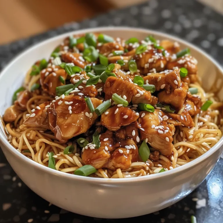 Close-up of a Teriyaki Chicken Noodle Bowl with juicy chicken and vegetables.