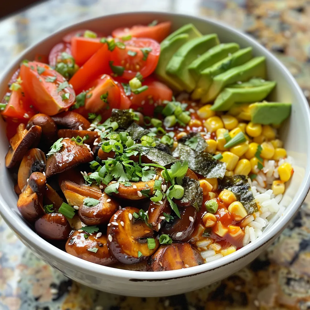 Side angle of a delicious vegan bowl featuring cooked jasmine rice, diced tomatoes, and fresh cilantro.