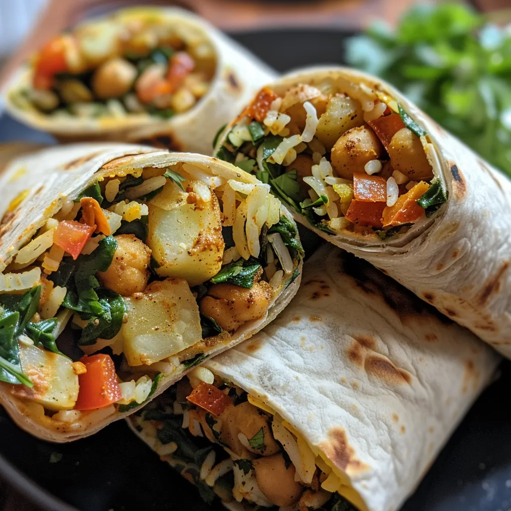 Side view of a vegetarian wrap sandwich showcasing fresh vegetables and chickpeas.