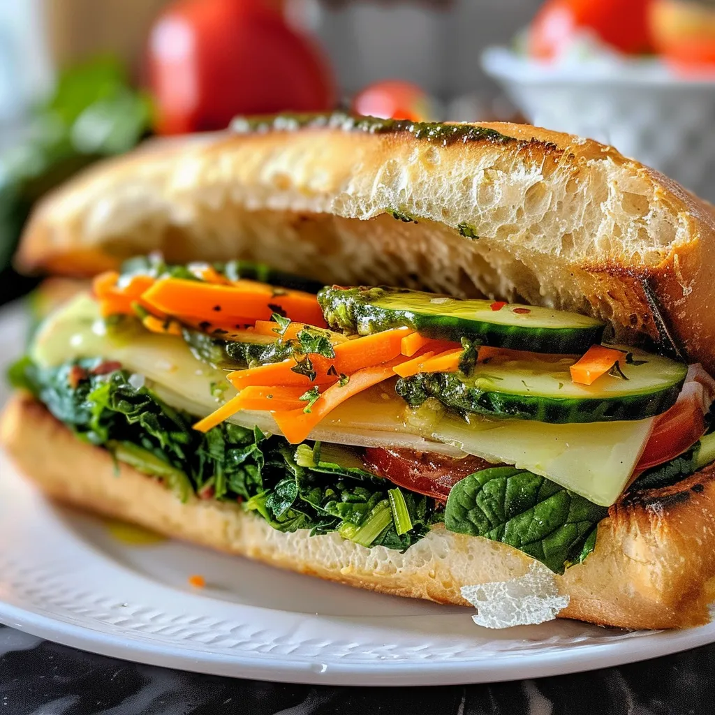 A vibrant veggie sandwich showcasing layers of spinach, tomatoes, and creamy avocado.
