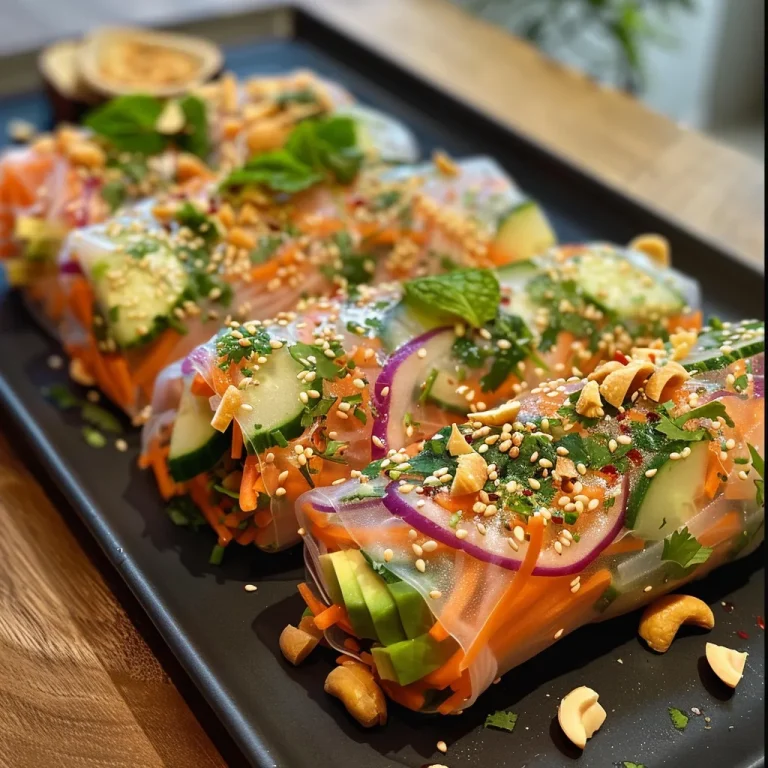 Brighten Your Lunch with These Easy Zesty Veggie Rice Wraps Close-up view of colorful zesty veggie rice wraps on a wooden surface.