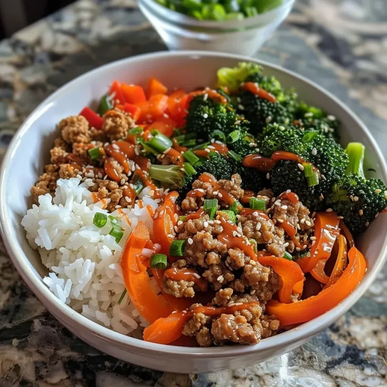 ['Close-up view of a vibrant Bang Bang Turkey Bowl with colorful vegetables and rice.', 'Juicy Bang Bang Turkey Bowl showcasing ground turkey, fresh veggies, and a creamy sauce.', 'Side view of a delicious turkey bowl filled with jasmine rice, ground turkey, and mixed vegetables.', 'Detailed presentation of a Bang Bang Turkey Bowl featuring a medley of ingredients in a stylish bowl.']