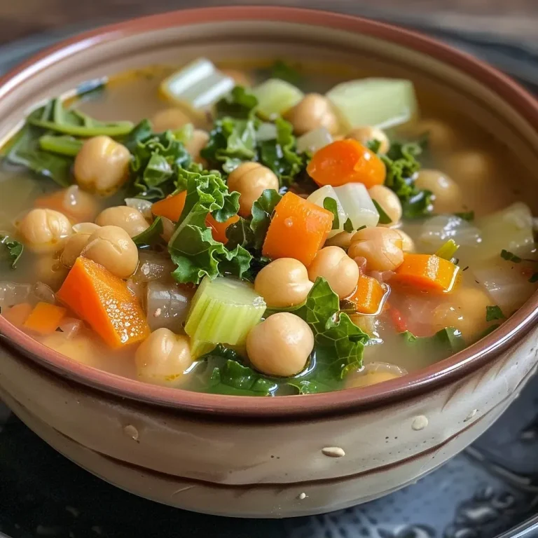 ['Close-up view of a bowl of chickpea soup, with vibrant vegetables and herbs.', 'Side view of a steaming bowl of chickpea soup, showcasing chunky ingredients.', 'Detailed image of cozy chickpea soup filled with colorful vegetables and garnished with Parmesan.', 'Bowl of chickpea soup with visible chickpeas, potatoes, and kale against a rustic background.']