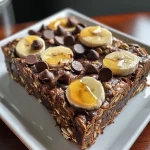 ['Close-up view of Chocolate Brownie Oat Breakfast Bars stacked on a plate.', 'Side view of a moist Chocolate Brownie Oat Breakfast Bar showing its texture and chocolate chips.', 'Appetizing Chocolate Brownie Oat Breakfast Bars with a glossy appearance, highlighting the homemade look.', 'Detailed shot of a Chocolate Brownie Oat Breakfast Bar, showcasing the oats and chocolate chunks.']