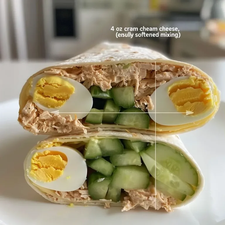 ['Close-up view of cold tuna wraps with visible chunks of tuna and vegetables.', 'Side perspective of two tortilla wraps filled with tuna, cucumber, and hard-boiled eggs.', 'Juicy cold tuna wraps showcasing their colorful ingredients and creamy texture.', 'Deliciously arranged cold tuna wraps with a focus on the ingredients inside.']