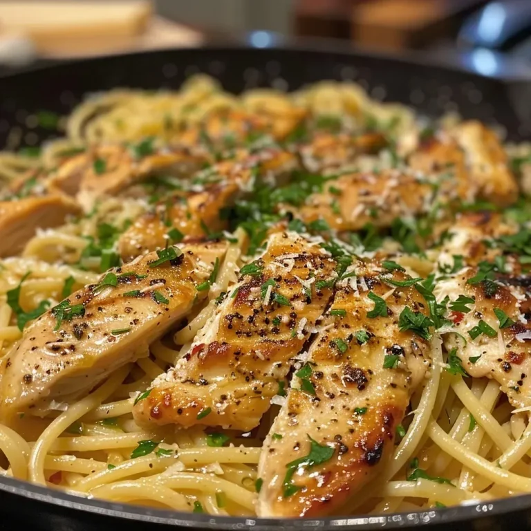 ['Close-up side view of a bowl of chicken pasta showing sliced chicken, spaghetti, and garlic.', 'Juicy chicken pasta dish with visible whole wheat spaghetti and garnished with parsley.', 'Delicious chicken pasta captured from the side, highlighting the texture of chicken strips and cheese.', 'Detailed view of a bowl filled with easy chicken pasta, featuring garlic and red chili flakes.']