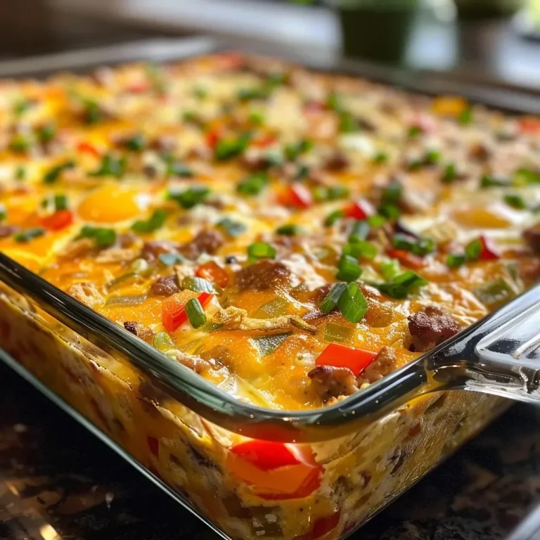 ['Close-up of a delicious gluten-free breakfast casserole with colorful vegetables and cheese.', 'Side view of a hearty gluten-free breakfast casserole featuring layers of eggs, sausage, and peppers.', 'Zoomed-in shot of a gluten-free breakfast casserole, showcasing its fluffy texture and golden cheese topping.', 'Savory gluten-free breakfast casserole with visible ingredients like bell peppers and sausage in a baking dish.']