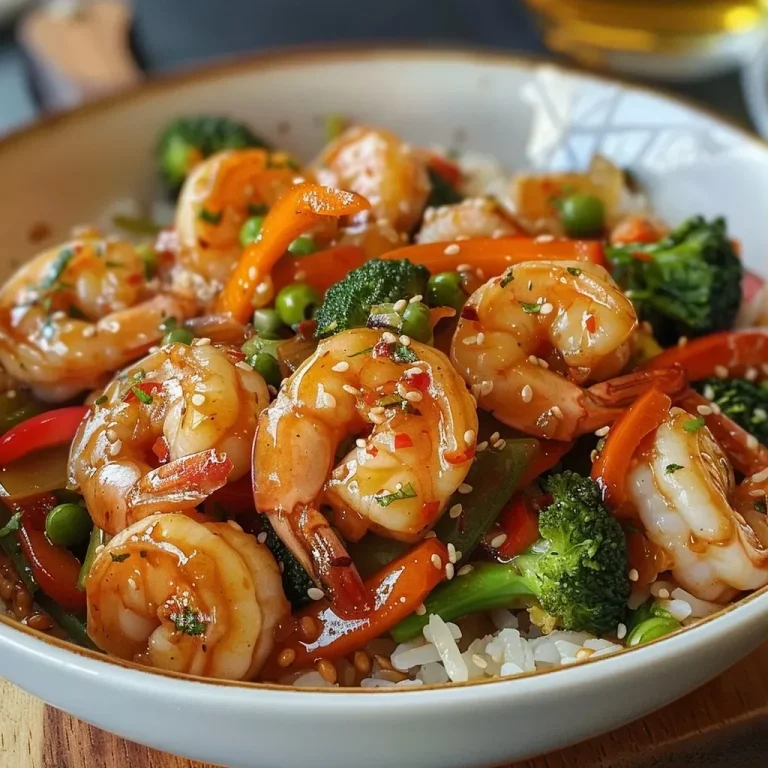 ['A vibrant plate of healthy garlic shrimp stir fry featuring colorful vegetables.', 'Close-up view of juicy garlic shrimp stir fry with mixed veggies on a white plate.', 'Side view of a delicious garlic shrimp stir fry garnished with fresh vegetables.', 'A bowl of garlic shrimp stir fry, showcasing shrimp, bell peppers, and broccoli.']