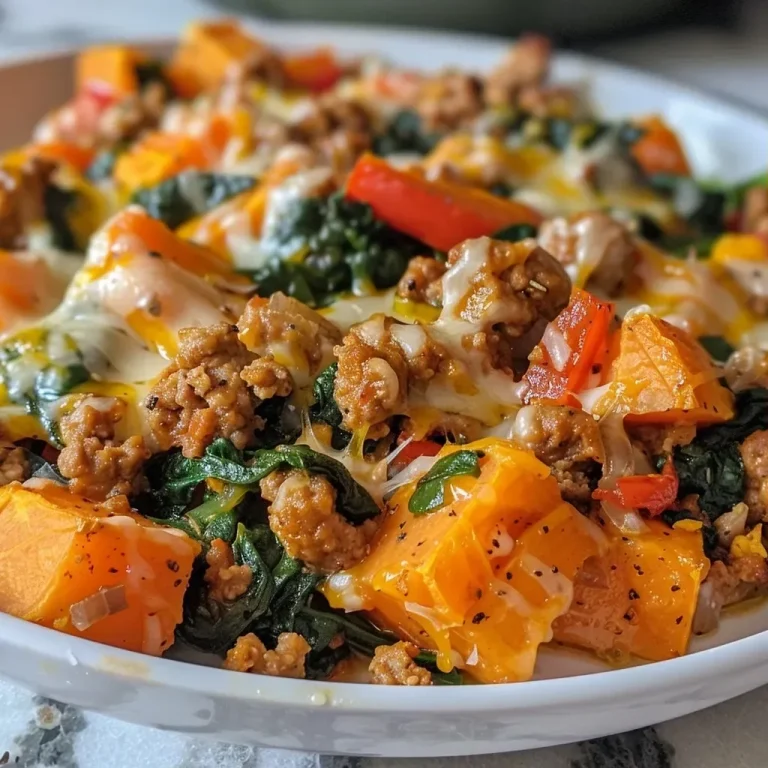 ['Close-up of a healthy baked dish featuring ground turkey and sweet potatoes.', 'Side view of a colorful healthy ground turkey sweet potato bake on a plate.', 'Juicy ground turkey mixed with diced sweet potatoes and fresh spinach in a casserole.', 'A vibrant and nutritious bake made with ground turkey, sweet potatoes, and vegetables.']