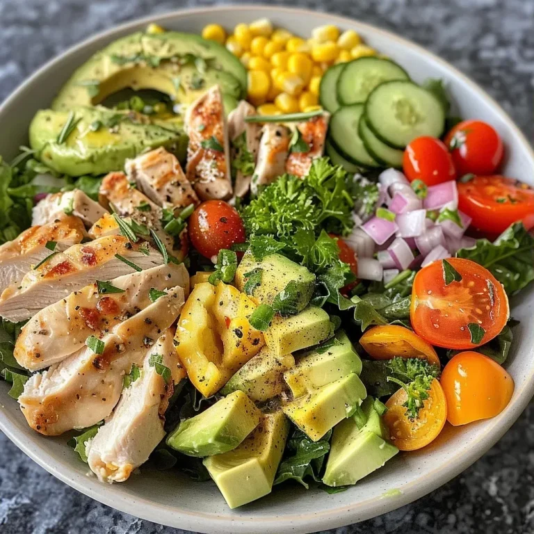 ['Close-up view of a vibrant Healthy Ranch Chicken Salad with colorful ingredients.', 'Side-angle photo of a Fresh Ranch Chicken Salad featuring chicken, greens, and vegetables.', 'Detailed close-up of a Healthy Chicken Salad showcasing greens, tomatoes, and a creamy dressing.', 'A mouthwatering display of Healthy Ranch Chicken Salad loaded with fresh veggies and herbs.']