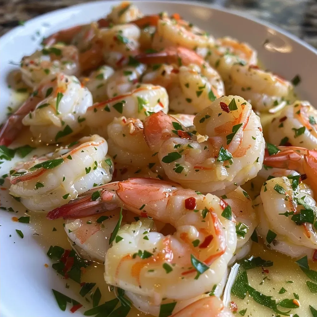 ['Close-up of a healthy shrimp scampi dish with vibrant garnishes.', 'Side view of shrimp scampi, showcasing juicy shrimp and fresh herbs.', 'Detailed image of shrimp scampi with garlic and lemon zest, served in a bowl.', 'Colorful shrimp scampi displaying plump shrimp, garlic, and parsley.']
