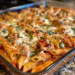 ['Close-up of a hearty chicken parmesan casserole topped with melted cheese and fresh herbs.', 'Side view of a chicken parmesan casserole with layers of pasta, chicken, and marinara sauce.', 'Juicy chicken parmesan casserole served in a baking dish, showcasing its cheesy topping.', 'Delicious high-protein chicken parmesan casserole with shredded chicken and gooey mozzarella.']