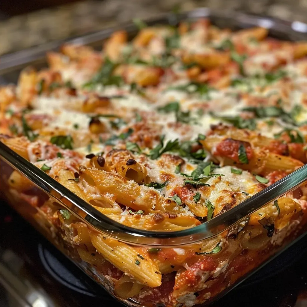 ['Close-up of a hearty chicken parmesan casserole topped with melted cheese and fresh herbs.', 'Side view of a chicken parmesan casserole with layers of pasta, chicken, and marinara sauce.', 'Juicy chicken parmesan casserole served in a baking dish, showcasing its cheesy topping.', 'Delicious high-protein chicken parmesan casserole with shredded chicken and gooey mozzarella.']