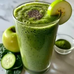 ['Close-up of a vibrant green smoothie in a glass with apple slices and chia seeds.', 'Side view of a healthy high-protein smoothie featuring green apples and lentils.', 'Juicy green smoothie with frosty texture, garnished with cinnamon and apple pieces.', 'Refreshing lentil smoothie in a glass, showcasing its green color and healthy ingredients.']