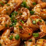 ['Juicy honey garlic shrimp garnished with green onions and sesame seeds.', 'Close-up shot of cooked shrimp glazed with honey and garlic, served on a plate.', 'Tender shrimp drizzled with honey garlic sauce, sprinkled with sesame seeds.', 'Sizzling shrimp in a sweet and savory sauce, with chopped green onions on top.']