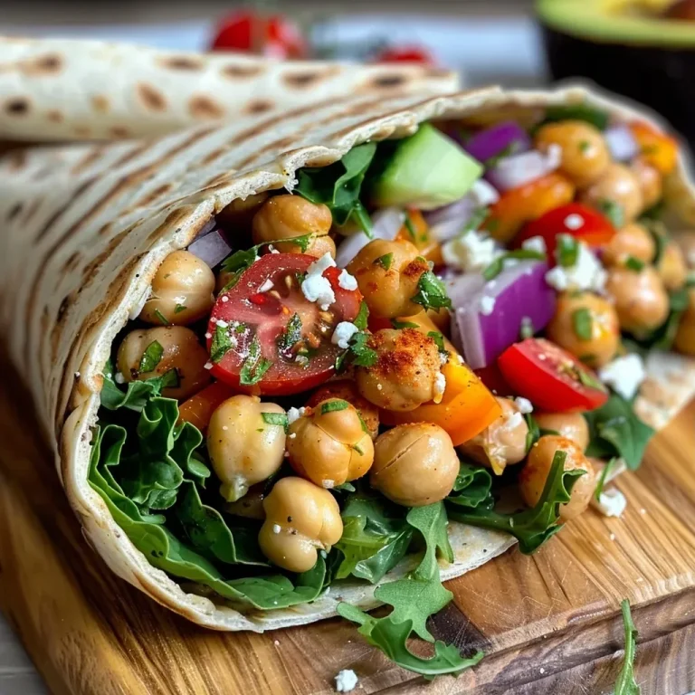 ['Close-up view of a High Protein Mediterranean Chickpeas Wrap filled with fresh vegetables and garnishes.', 'Side angle of a Mediterranean Chickpeas Wrap showcasing vibrant ingredients and creamy sauces.', 'Detailed shot of a wrapped Mediterranean dish featuring chickpeas, greens, and colorful veggies.', 'Juicy Mediterranean Chickpeas Wrap displayed with rich textures and fresh ingredients.']