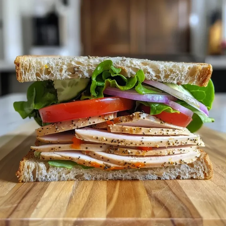 ['Close-up view of a high-protein turkey sandwich with fresh lettuce and toppings.', 'Side view of a juicy turkey sandwich layered with Greek yogurt and spices on high-protein bread.', 'High-protein turkey sandwich showcasing turkey breast, cheese, and vegetables in a gourmet presentation.', 'Delicious turkey sandwich with a golden crust, garnished with lettuce, tomato, and a dollop of yogurt.']
