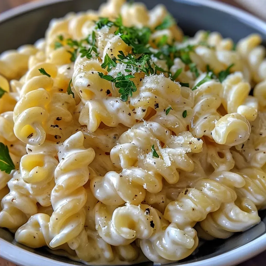 ['Close-up of Lazy Cheesy Garlic Pasta with melted cheese and garlic cloves.', 'Side view of creamy pasta dish showcasing cheese melting over noodles.', 'Dish of Lazy Cheesy Garlic Pasta garnished with chopped parsley and garlic.', 'Juicy Lazy Cheesy Garlic Pasta steaming in a bowl with butter and parmesan.']