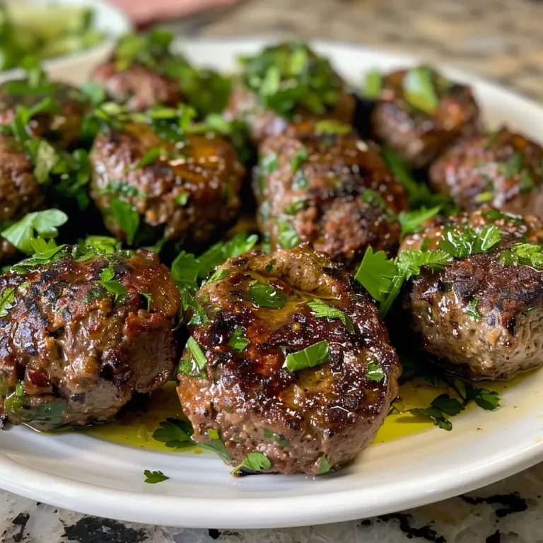 ['Close-up view of juicy Mediterranean Beef Kofta on a plate, garnished with fresh herbs.', 'Side angle of a perfectly grilled Mediterranean Beef Kofta, served with cucumber yogurt sauce.', 'Delicious Mediterranean Beef Kofta, featuring a rich brown color and vibrant garnish.', 'Aromatic Mediterranean Beef Kofta, showcasing its tender texture and fresh ingredients.']